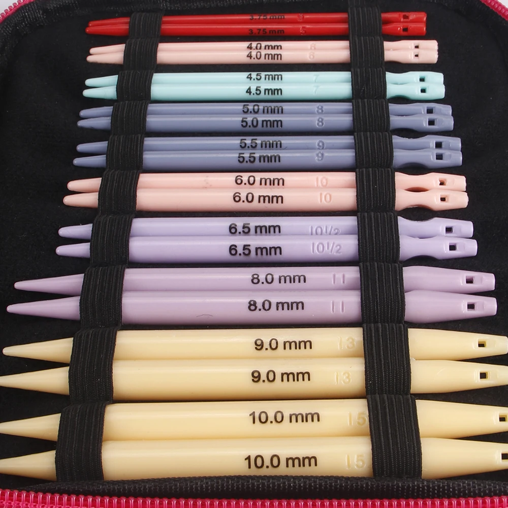 QJH 10 Size ABS Plastic Interchangeable Knitting Needle Set Circular Knitting Needles Set - US 5-15 (Caspian) Pu Bag