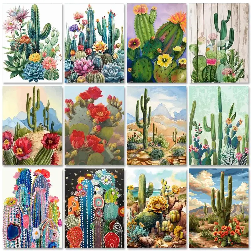 

GATYZTORY Painting By Number Cactus On Canvas DIY Kits Acrylic Paint Landscape Figure Drawing Coloring By Number Home Decor