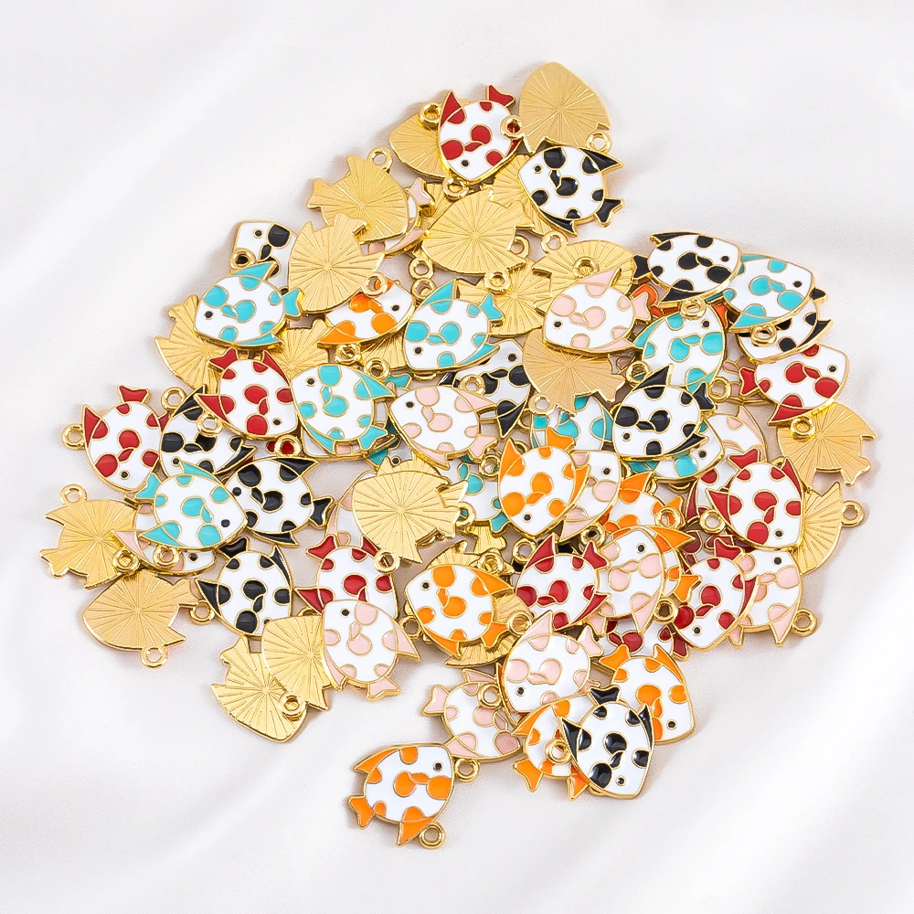 

10 шт., эмалированные подвески в горошек с рыбой, подвески для самостоятельного изготовления ювелирных изделий, ожерелье, браслет, серьги, брелки, аксессуары, ремесла