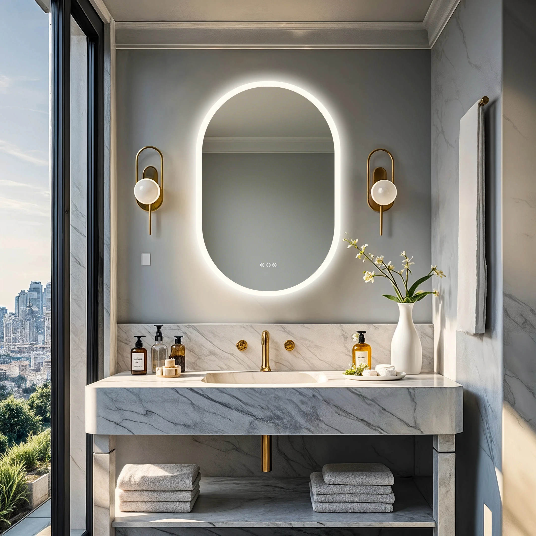 

120x60cm Oval Smart Backlit Bathroom Mirror, Illuminated Wall Mounted LED Lighted Vanity Mirror with Touch Sensor, Defog for Bathrooms