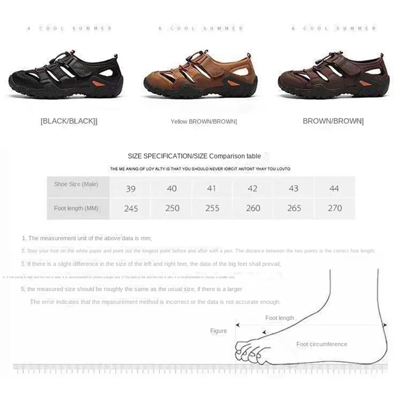 Summer New Men Sandals Anti Skid Breathable Genuine Leather Outdoor Sandals Trekking Casual Beach Shoe Male Loafers Size 38-48