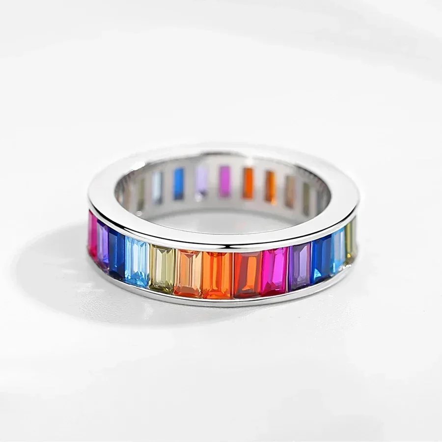 KALETINE 925 Sterling Silver Rainbow Heart Hoop Earrings CZ Korean Fashion Zirconia Women Necklace Rings Set Charm Jewelry Gifts 4
