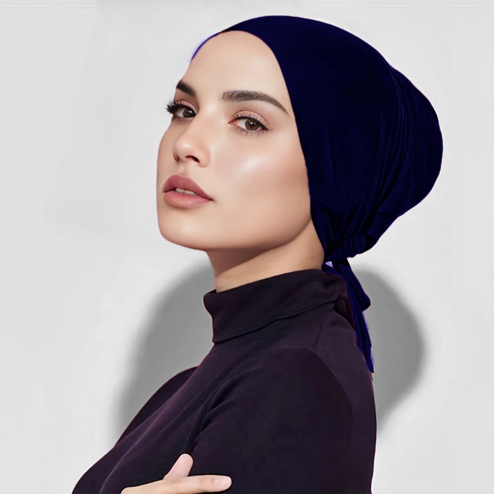 Hot Selling Inner Hijab Cap No Silp Breathable Muslim Under Caps Soft Cotton Jersey Stretch Tie-back Inner for Women