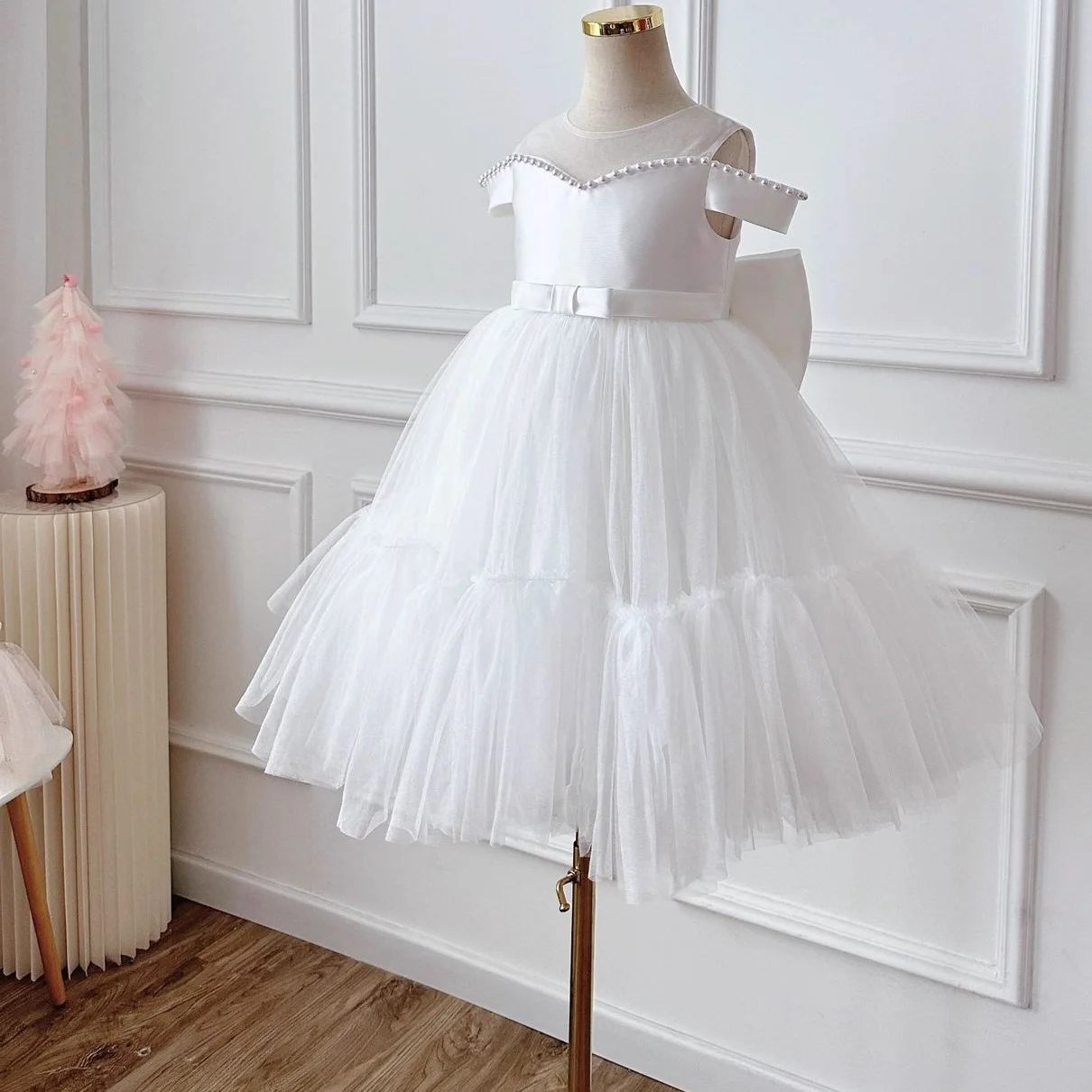 

New Bow Baby Spanish Lolita Princess Ball Gown Beading Design Birthday Party Christening Clothes Easter Eid Dresses For Girls