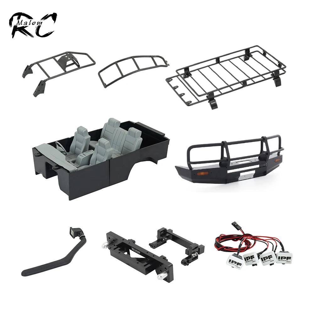 1:10 Scale RC Land Cruiser LC80 Interior Front Bumper Body Mount Roof Rack Light Spare Wheel Holder Snorkel for RUN80 TRX4 SCX10