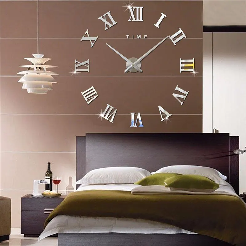 3D Acrylic Digital Wall Clock Roman Numerals Design Mirror Wall Clock ...