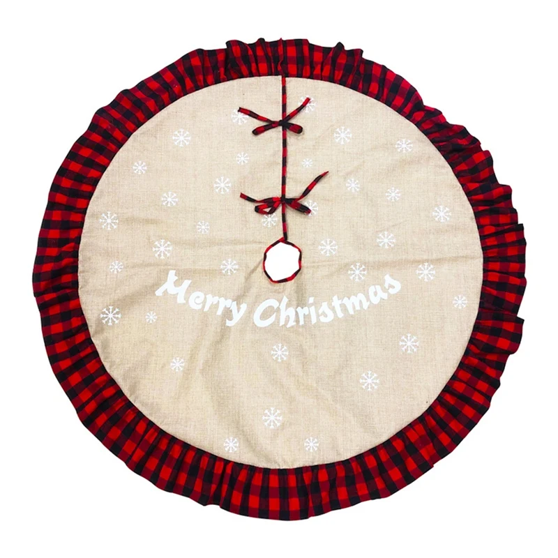 Christmas Tree Skirt 48 Inch Red And Black Plaid Ruffle Edge Large Xmas Tree Skirts For Christmas Holiday Decorations