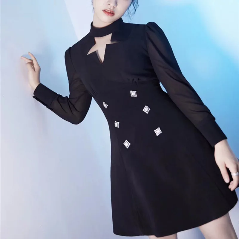 Bla velours dentelle épissage femme Dr Hepburn Sle jupe trapèze taille haute longue Sve v-ne Busin trajet Dr