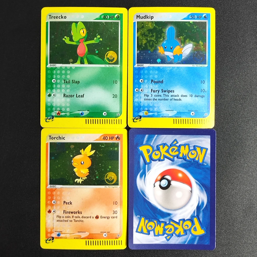 

3 шт., английские коллекционные карты Pokemon Treecko Mudkip Torchic, самодельная одиночная карта, классическая игра, аниме-карты, подарочные игрушки