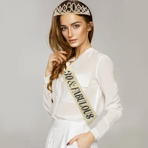 طقم تاج ووشاح عيد ميلاد من الذهب والفضة للنساء ، تاج كريستال ، زخرفة للحفلات ، هدية لصالح ، 30 ، 40 ، الذكرى السنوية ال 50 أعلى 12 مبيعات تاج 50 عاما - رقم 4