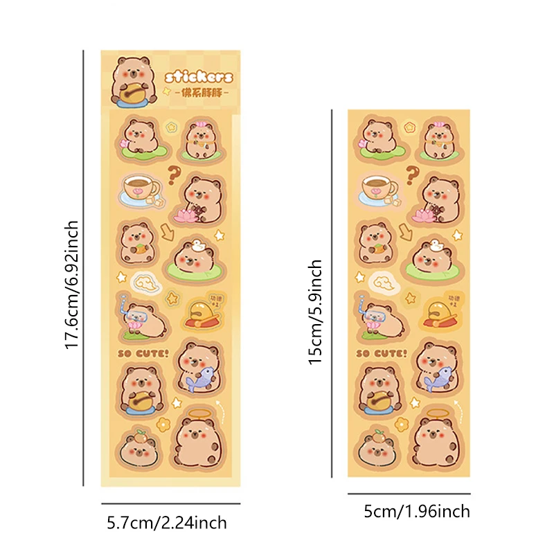 4PCS Kawaii Capybara Stickers DIY Hand Account Handmade Notebook Creative Cartoon Waterproof Removable Stickers Kids Toys Gifts