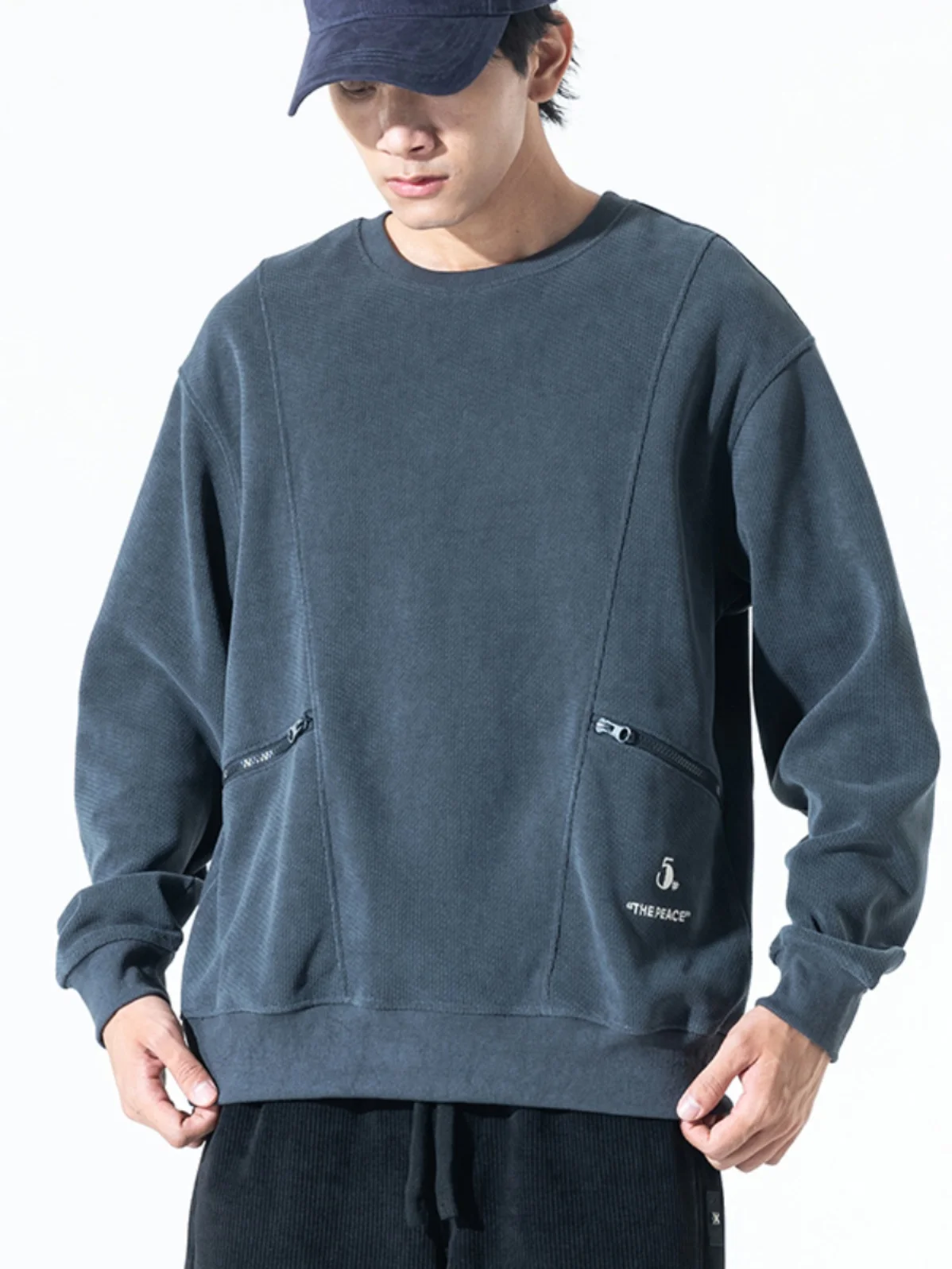

American Retro Fce Lined Sweatirt Men's Loose Long Sve round Ne Pullover Heavyweight Autumn Winter Faionable Top