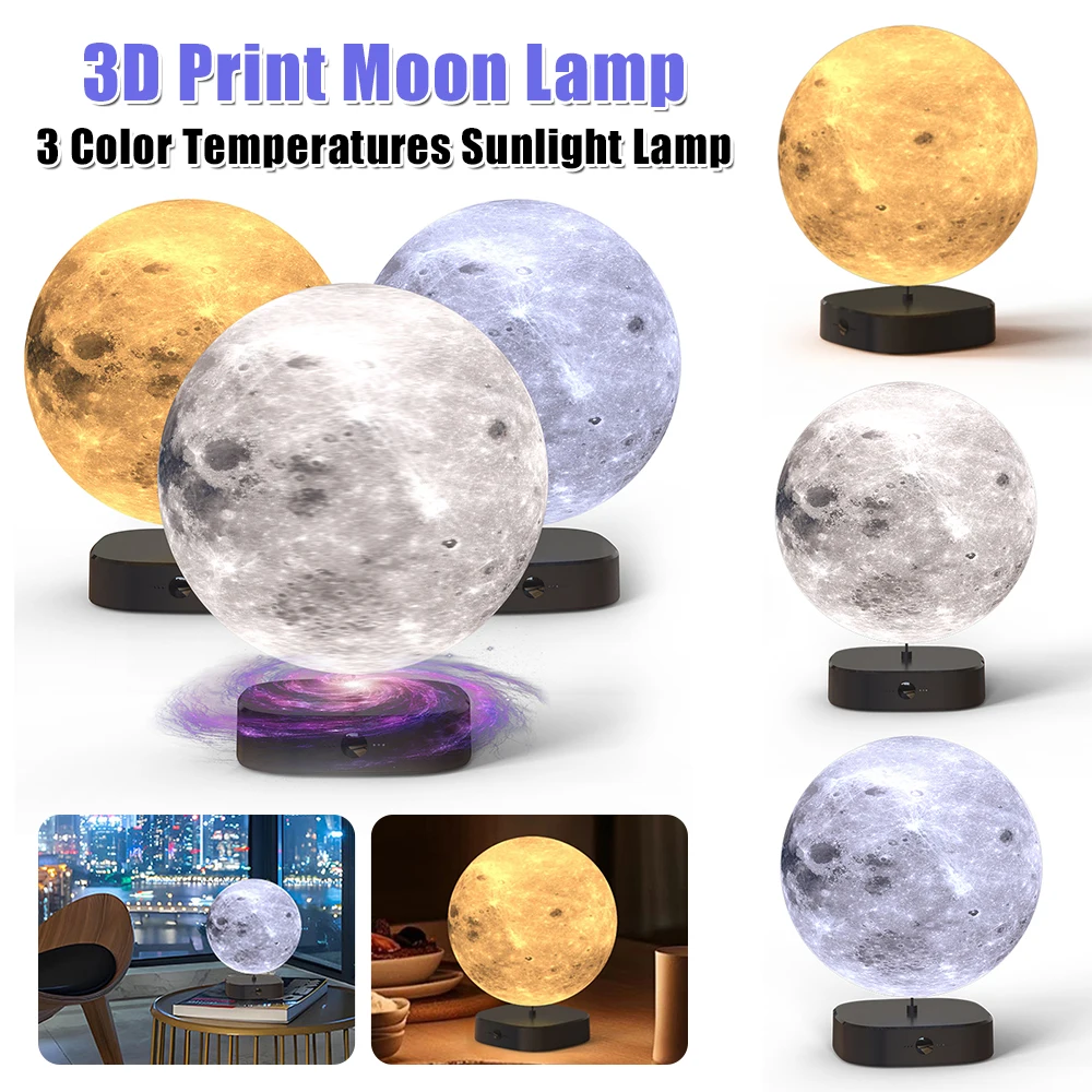 

Лунная лампа с 3D принтом и 3-цветной температурой, светотерапевтическая лампа, регулируемая яркость, ночник для детей, друзей, подарки на день рождения