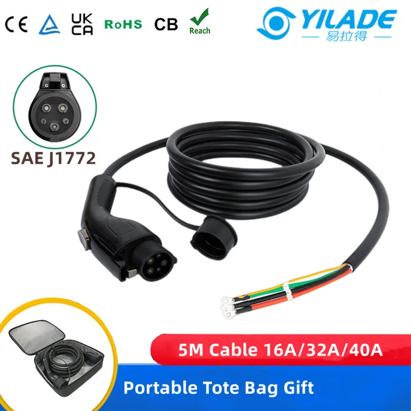 YILADE SAEJ1772 Adapter 5m Type1 Plug EV Charging Cable 32A 16A for Car Charger Station Electric Vehicle