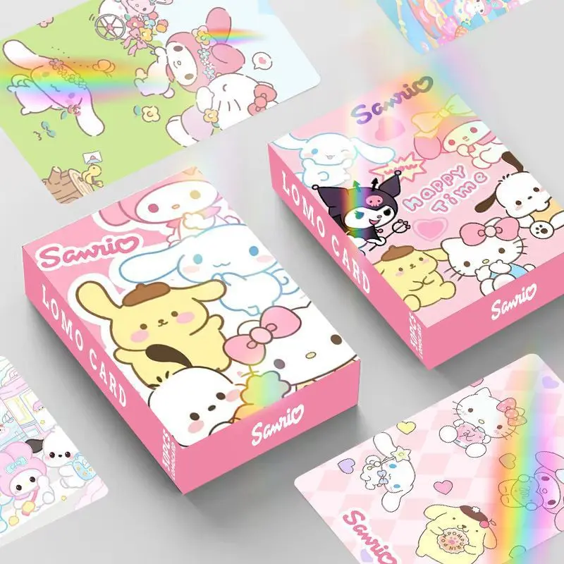 Anime Sanrio Laser Photo Card 30pcs Cute Hello Kitty Pachacco Melody Double sided Flash Collection Card DIY Wallpaper Stickers