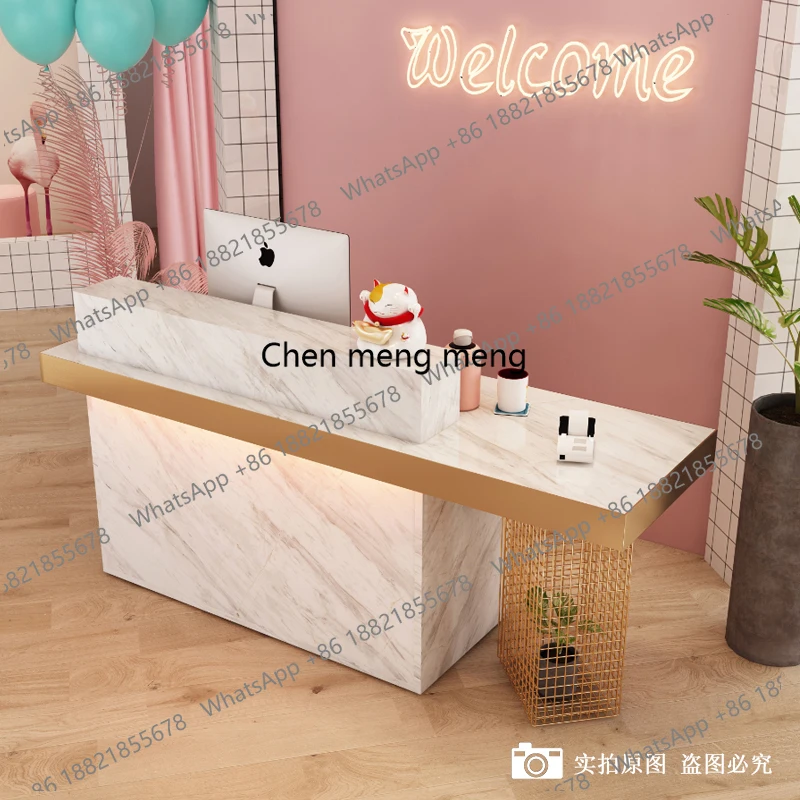 Página de caja Salón de belleza de lujo, pequeño y moderno, sencillo, ligero, mostrador de Bar, recepción de empresa, mostrador de tienda de ropa