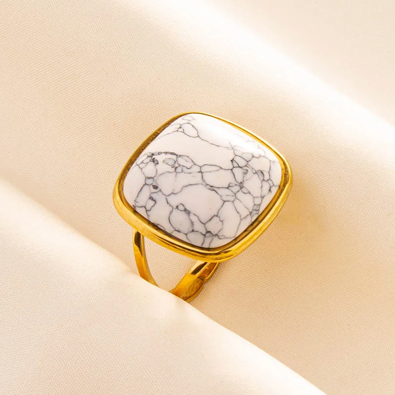 Luxury Square Turquoise No Fade Stainless Steel Rings For Women Men Jewelry Fashion Open Adjustable Ring Finger Accessories Gift