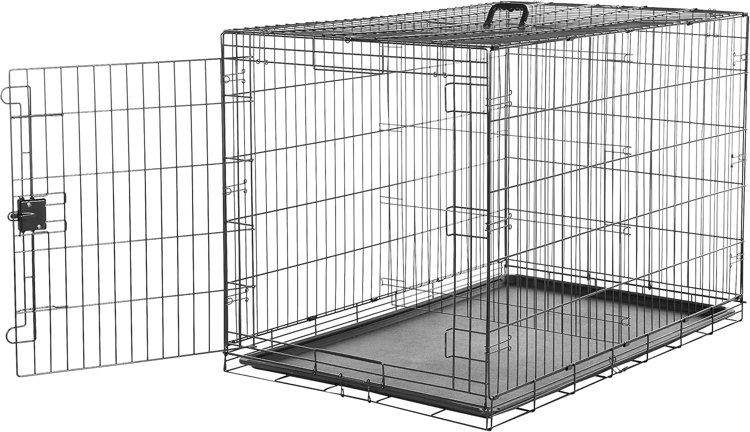 Caixa para cães de fio de metal dobrável durável com bandeja, porta única, 48 x 30 x 32,5 polegadas, preta para animais de estimação grandes