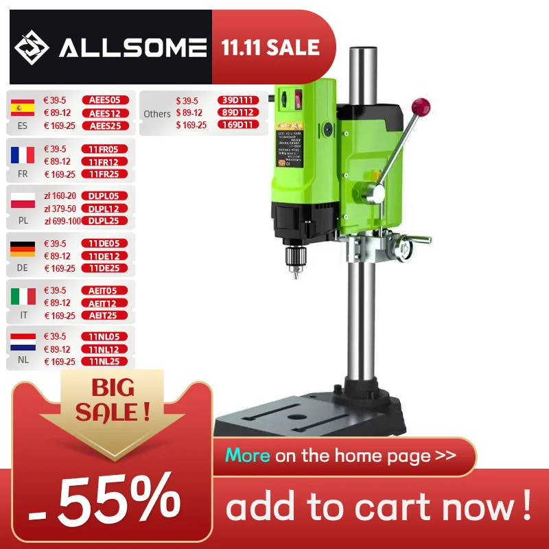 ALLSOME Bench Drill Stand Mini Electric Bench Drilling Machine Drill Chuck