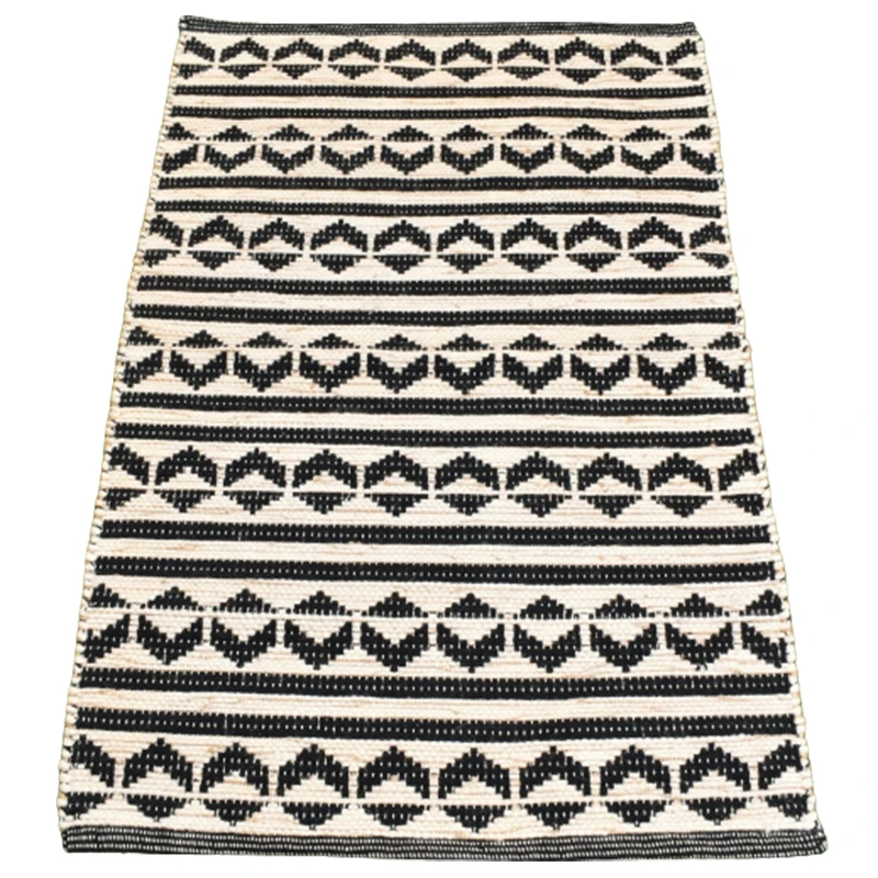 

Rug 2x4ft Black and White Runner Modern Rug Floor Wool Jute Rug