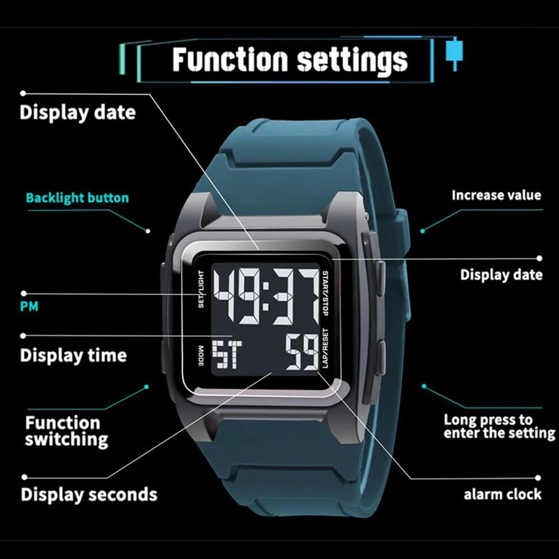 Fashion Outdoor Electronic Watch for Man Sport Men's Watch Stopwatch Waterproof Calendar Digital Clock 26018