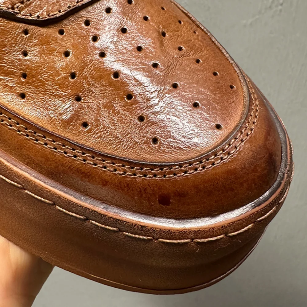 الرجال الرجعية جلد طبيعي عالية الجودة مارتن الأحذية تنفس الدانتيل سميكة سوليد أحذية بوت قصيرة غير رسمية لأسلوب الخريف والشتاء #2