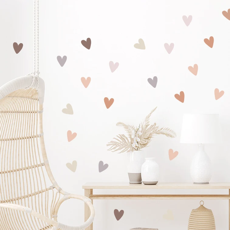 `Morandi Scattered Heart Wall Sticker Boho Neutral Pastel Love Hearts Vinyl Decal For Baby Nursery Kids Bedroom Living Room Home