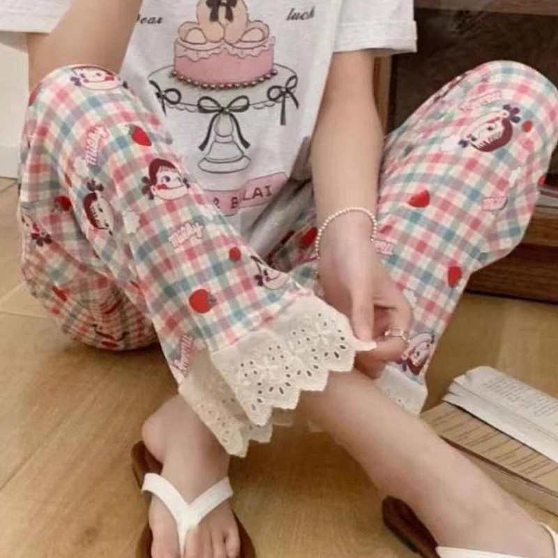 

Fashionable Casual High Waist Loose Lace Cartoon Home Pants Can Be Worn Outside