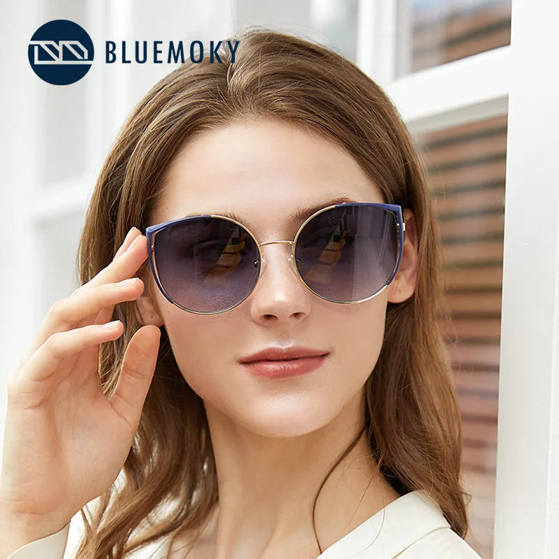 BLUEMOKY Modische Schmetterlings-Cat-Eye-Sonnenbrille aus Metall für Damen, polarisiert, UV400-Schutz, Retro-Sonnenbrille in Übergröße