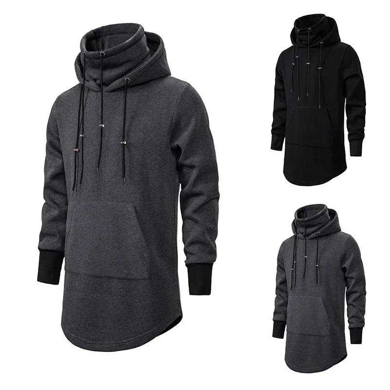 

2023 Autumn and Winter Men's Sweatshirt Dark Black Mid Length Hooded Loose Comfortable Casual Coat for Men