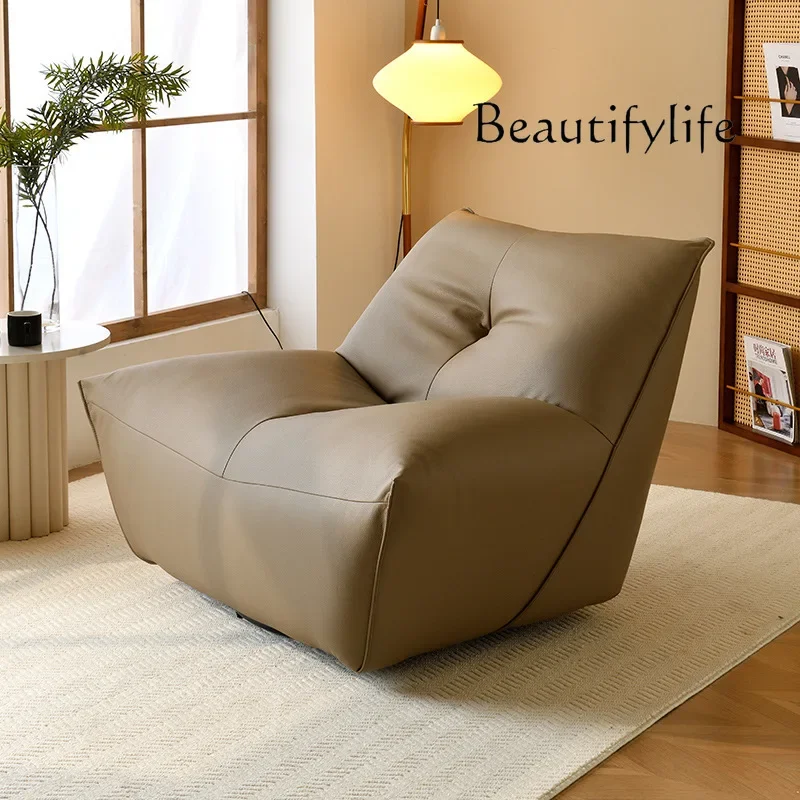 Italian minimalist single sofa chair rotating living room balcony designer light luxury leather casual fashion