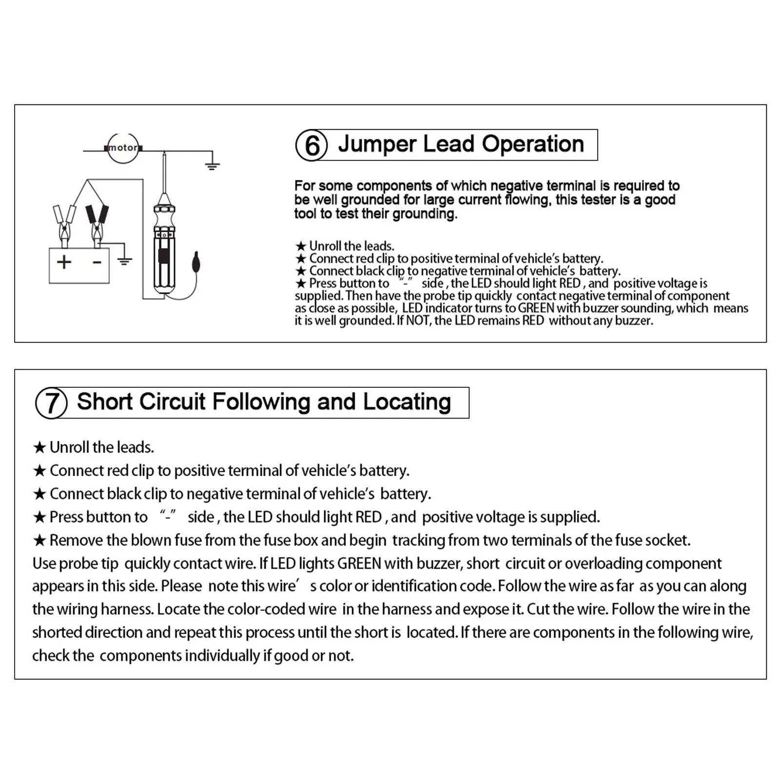 DY18 Car Battery Circuit Tester for 12/24V DC Systems with 4-Meter Cable Overload Protection and Visual Audio Alerts