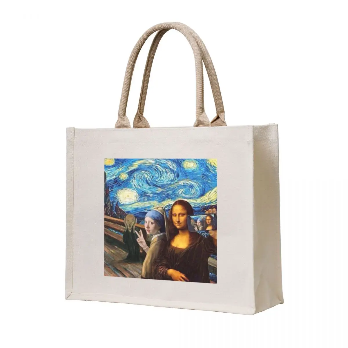 

Girl with a pearl earing taking selfie Tote Bag cute pouch bag Large bags for women shopper bag women canvas