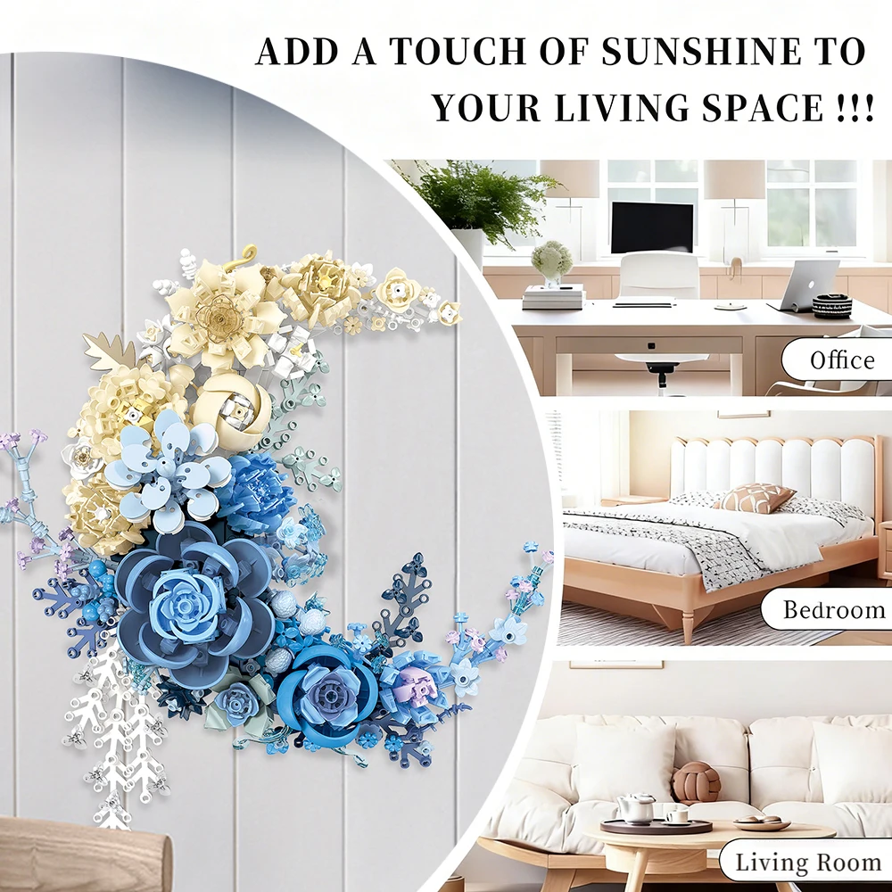 

3D Moon Design Girls MOC Building Block Set 938 PCS Kids DIY Flowers Brick Toys Gift Creative Wall Hanging Eternal Bouquet Decor