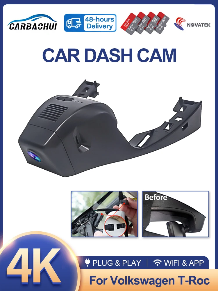 Voor VW Volkswagen T-Roc T Roc Troc 2017-2024, Plug en Play 4K Dashcam Wifi Dash Camera Dash Cam voor Auto Voertuig Video Recorder - afbeelding 2