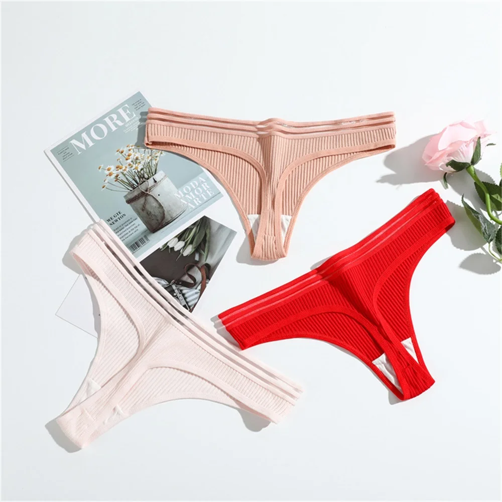 EINYOO 3PCS Women Cotton Thongs Panties Sexy Low Waist G-String Briefs Ladies Lingerie Girls Breathable Intimates Underwear Y2K