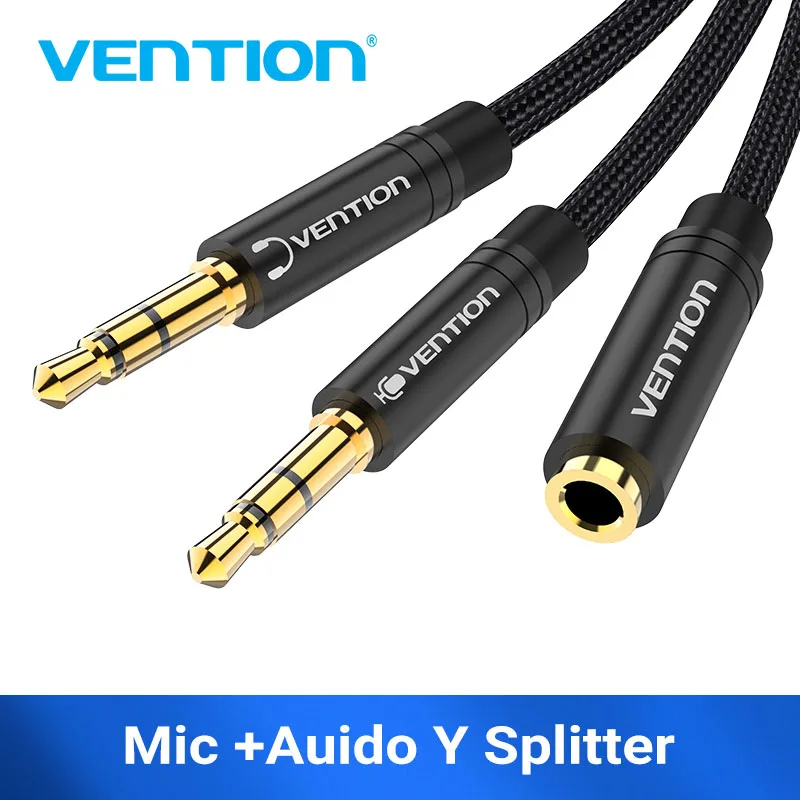 Vention Audio Extension Cable Headphone Splitter for Computer 3.5mm Female to 2 Male 3.5mm Mic Splitter Headset to PC Adapter 1m