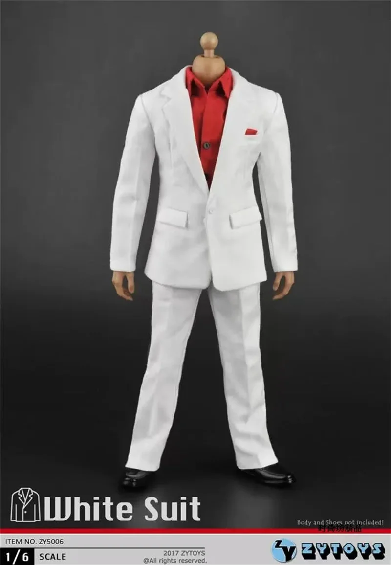 ZYTOYS ZY5006 1/6 Scale Male Fashion Formal White Suit Coat Pants Red Shirt Clothes Set Fit 12