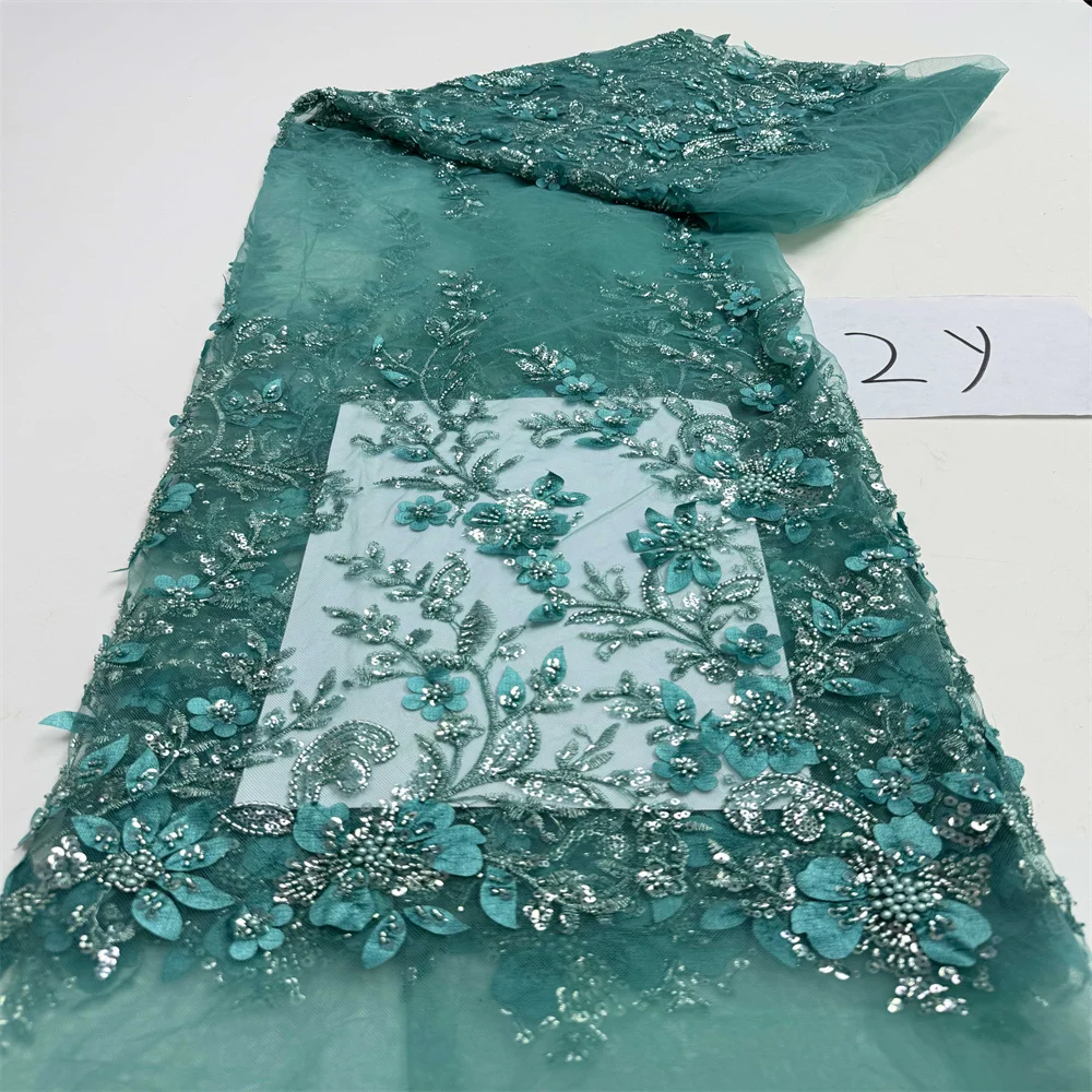 قماش دانتيل مطرز بالترتر الفرنسي الفاخر لفستان الزفاف على الطراز النيجيري الأفريقي مواد الخياطة 2 ياردات #5