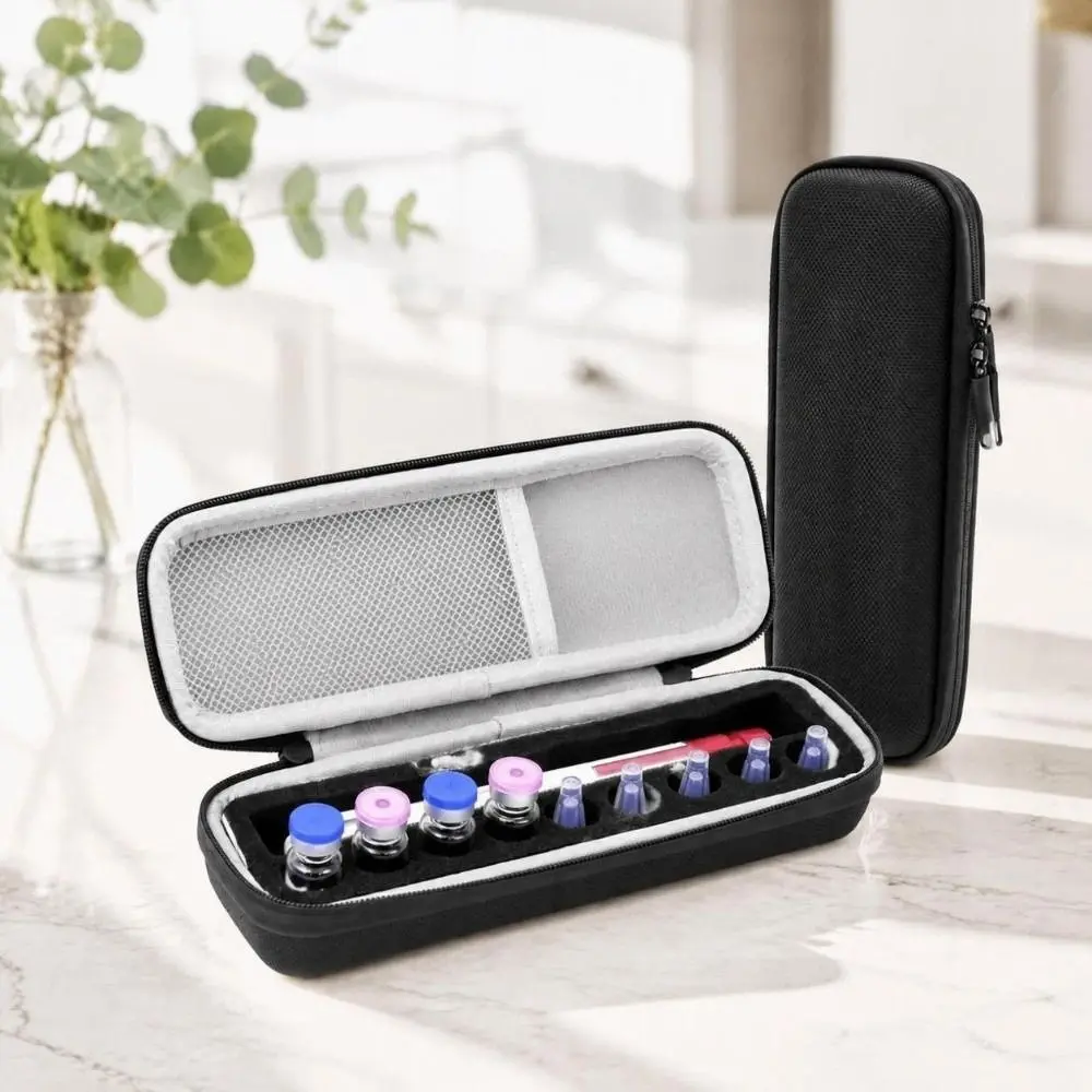 Portable Insulin Vial Storage Box Precut Foam Slot Mesh Pocket Insulin Vial Carrying Case Reusable Peptide Storage Organizer