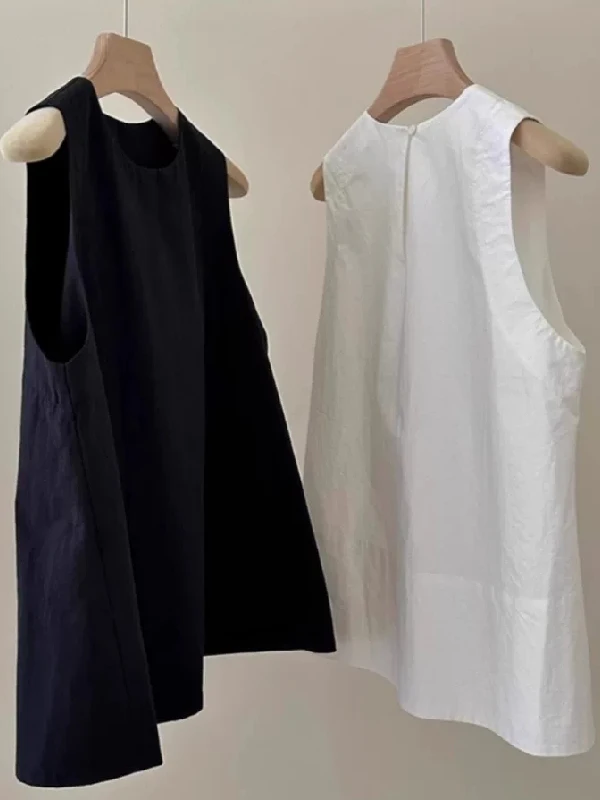

plus Size Women's Summer Thin Linen Tank Top Sleeveless Korean Style Cotton Linen Shirt Loose Fit Breathable round Neck Top