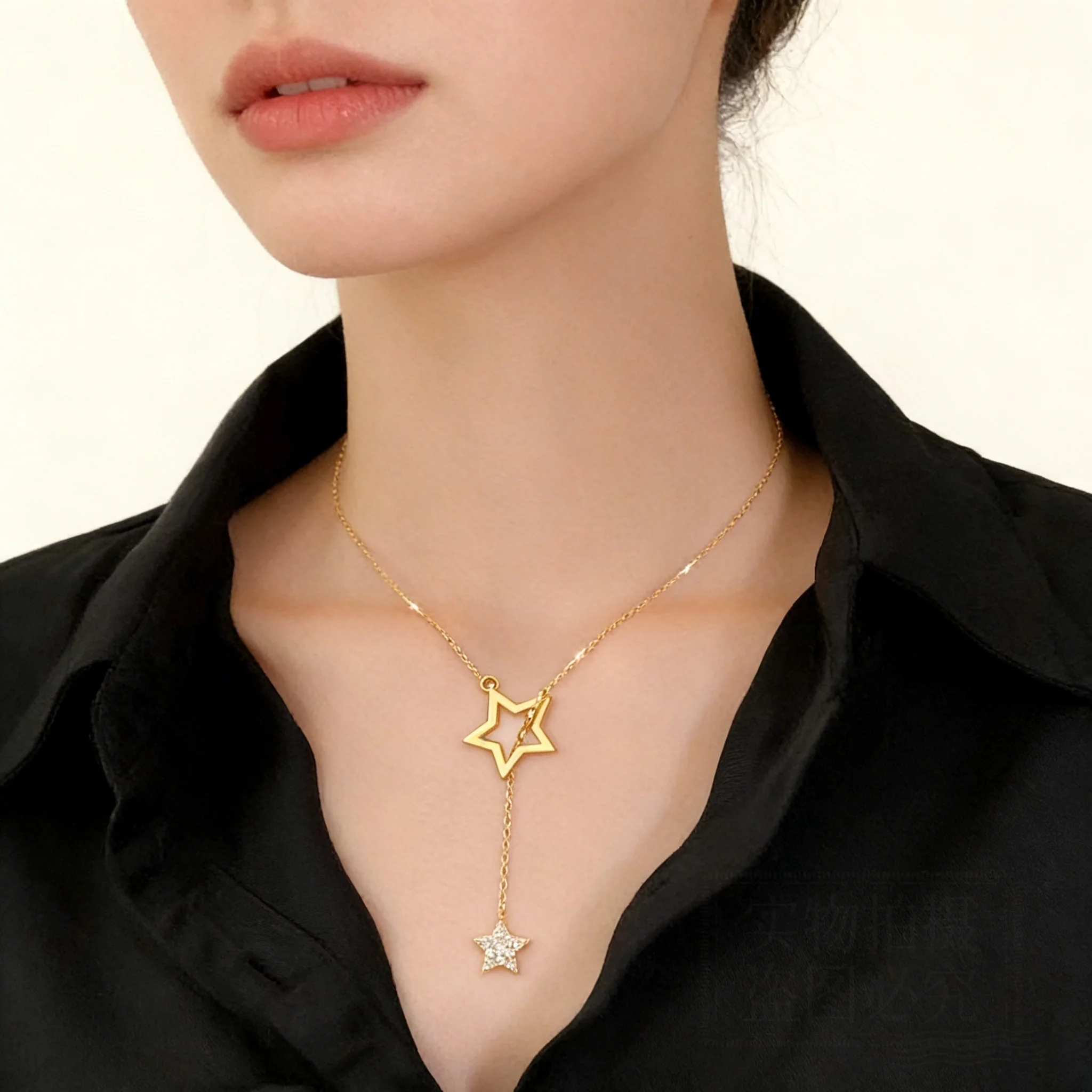 

Dainty Layering Necklace Celestial Star Pendant with Shimmering Openwork Fringe Sparkling Cubic Zirconia