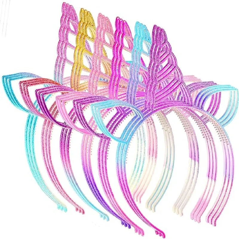 6/12PCS Girls Unicorn Headbands Candy Color Cat Ears Headban