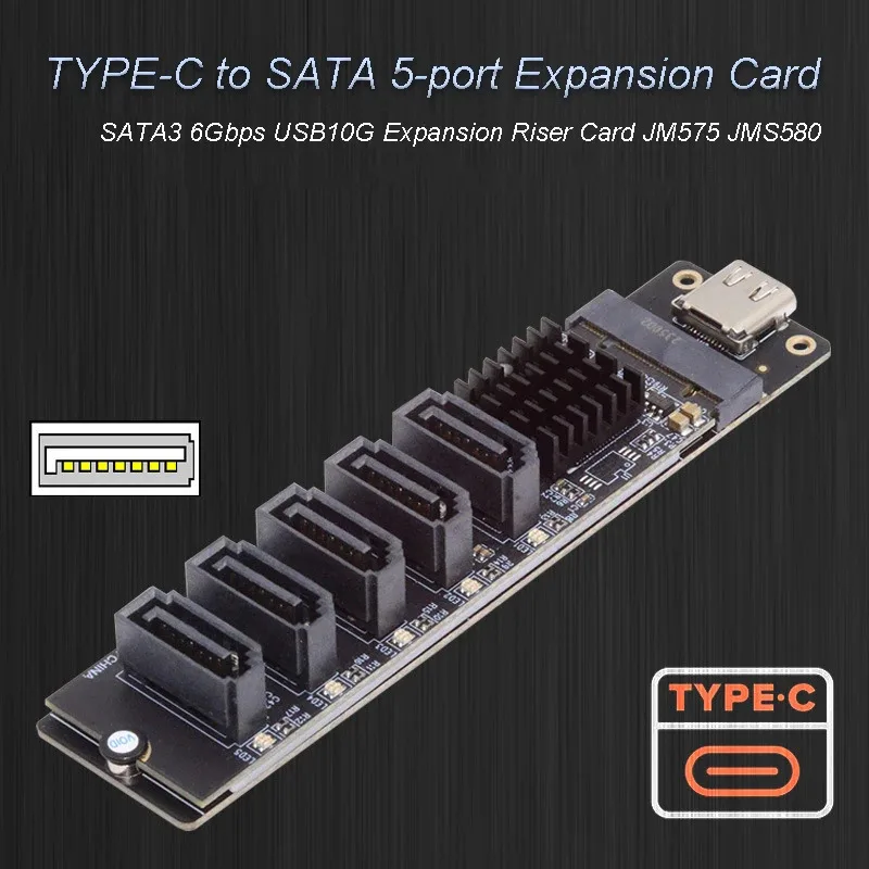 

USB-C Type-C к NGFF Key B+M SATA 6 Гбит/с 5 портов 10 Гбит/с Адаптер-конвертер PM Порт-множитель Селектор JMB575 JMS580