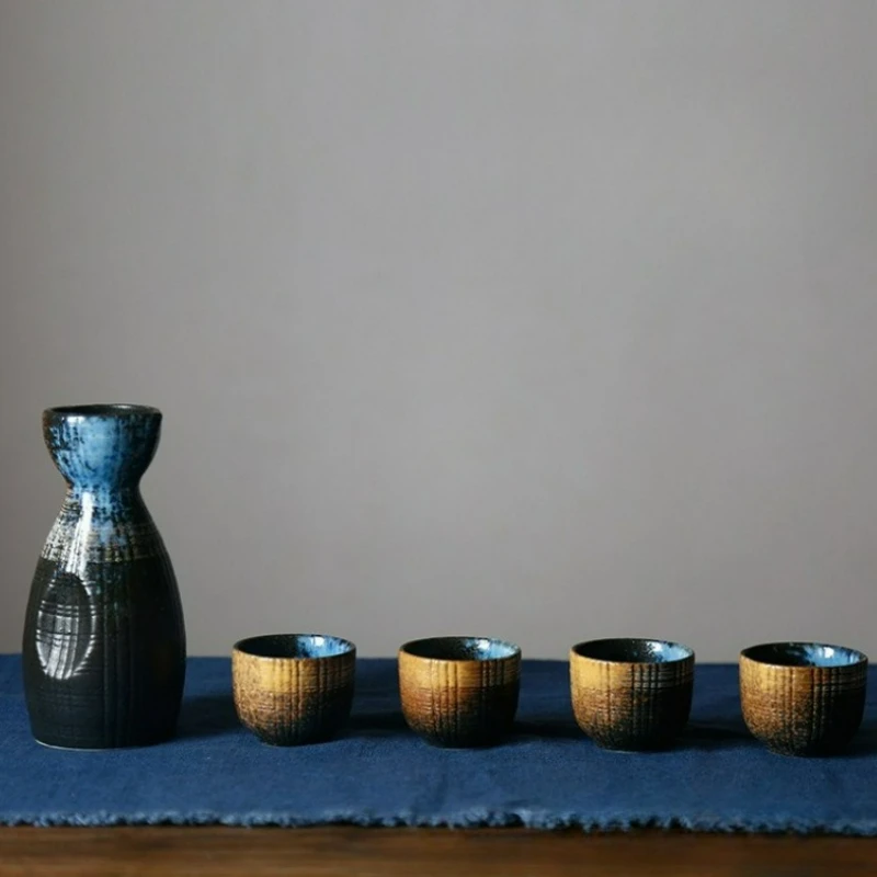Japanese Style Sake Set Household Retro Wine Bottle Small Wine Cup Household Kitchen Vintage Ceramic Shochu Kettle Tea Cups
