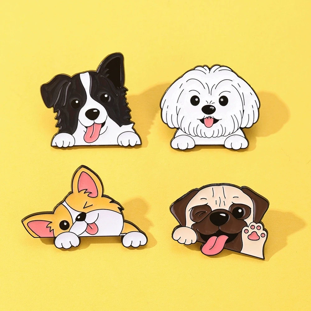 new Creative dog metal badges Pins Fashion Cute Cartoon pet Brooches corgis border collies cute Lapel pin Bag hat Accessories