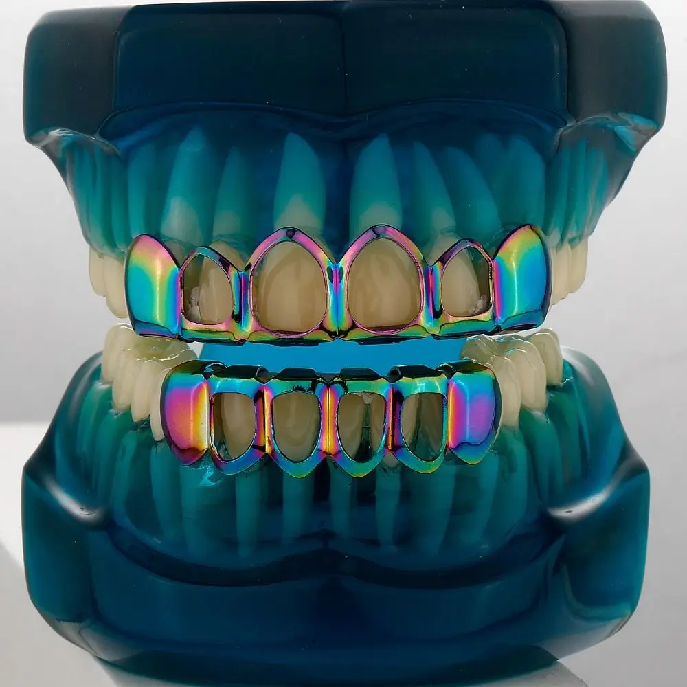 2Pcs/Set Hip Hop Dental Grills Classic Glossy Hollow Teeth Grillz Braces Fashionable Simple Charm Teeth Grillz Dental Crown