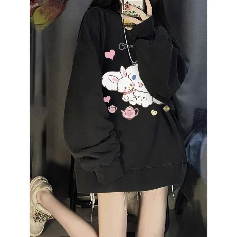 Cinnamoroll Long Sleeves Miniso Adorkable Cartoon Printing Round Neck Sweatshirt Trend Loose Cover Buttock Versatile Style Tops