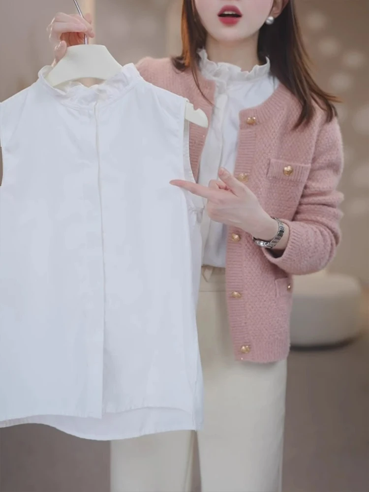 

Стильный простой топ с цветочным кружевным воротником для ранней осени, женская приталенная блузка в корейском стиле, прямой крой