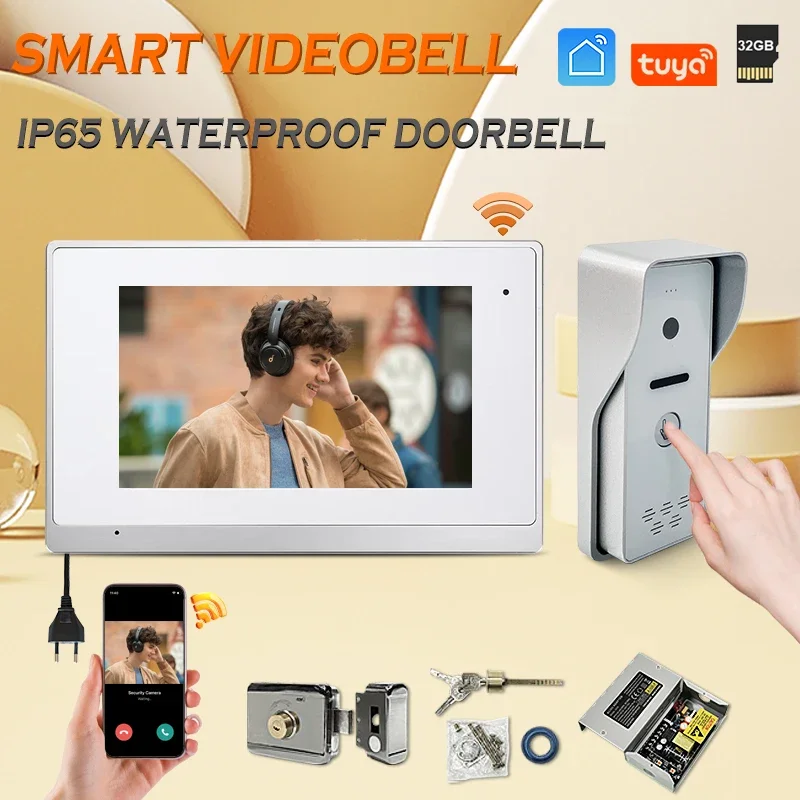 

Ideal Tuya Wifi Waterprof 1080P Doorbell 7 Inch Doorbell Smart Video r9s Home Camera Aluminum Alloy Acrylic Panel Press Button